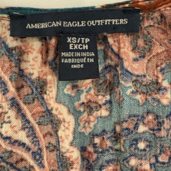 American Eagle Paisley Long Bell Sleeve Velvet Trim‎ Blouse Multicolor Size XS - Picture 4 of 9